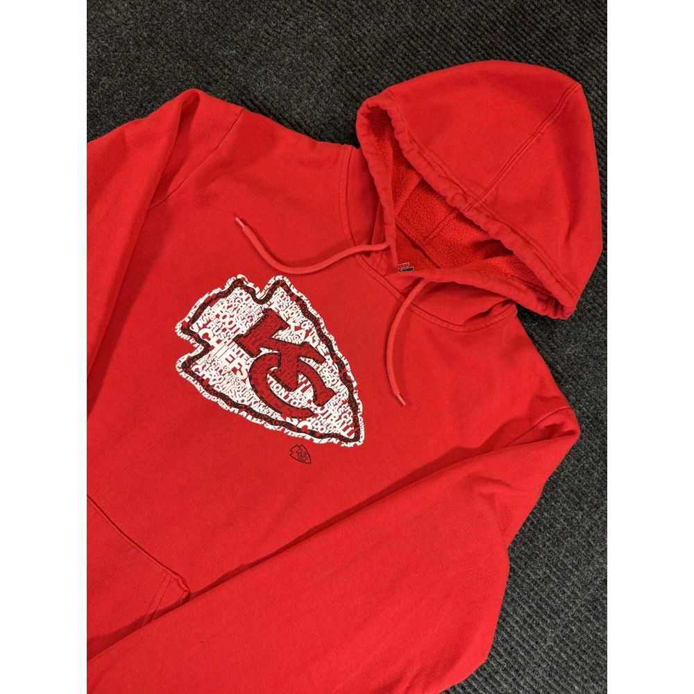 Majestic Kansas City Chiefs Hoodie Red NFL Pullover Arrowhead Word Art Men's L